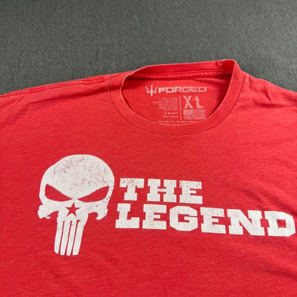 Forged Clothing Mens The Legend Skull Graphic T-Shirt Red XL American Flag Slve